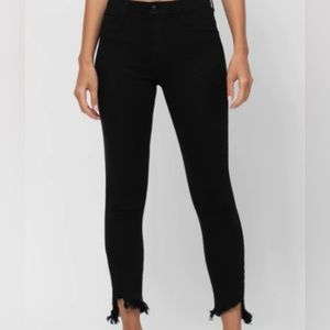 Women’s Cello Frayed Hem Black Crop Skinny Jeans